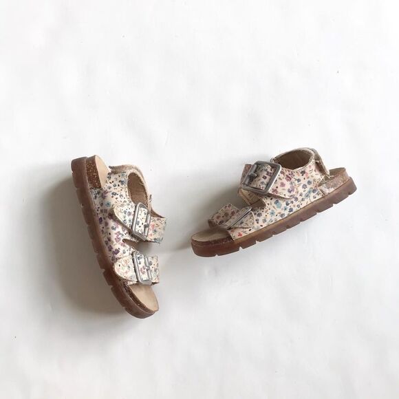 ZARA cream floral print buckle sandals EUC size 21(6) - Picture 1 of 8